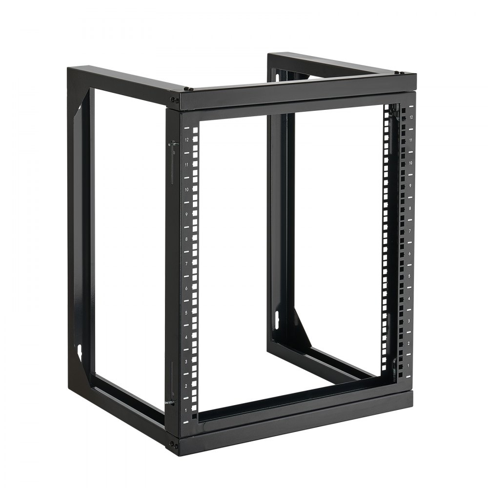 VEVOR 12U wandgemonteerd serverrack, max. draagvermogen 68,04 kg, open frame netwerkrack met 180 graden deuropening, koolstofstaal, voor 482 mm IT-netwerkapparatuur en AV-apparatuur, computerservers, zwart