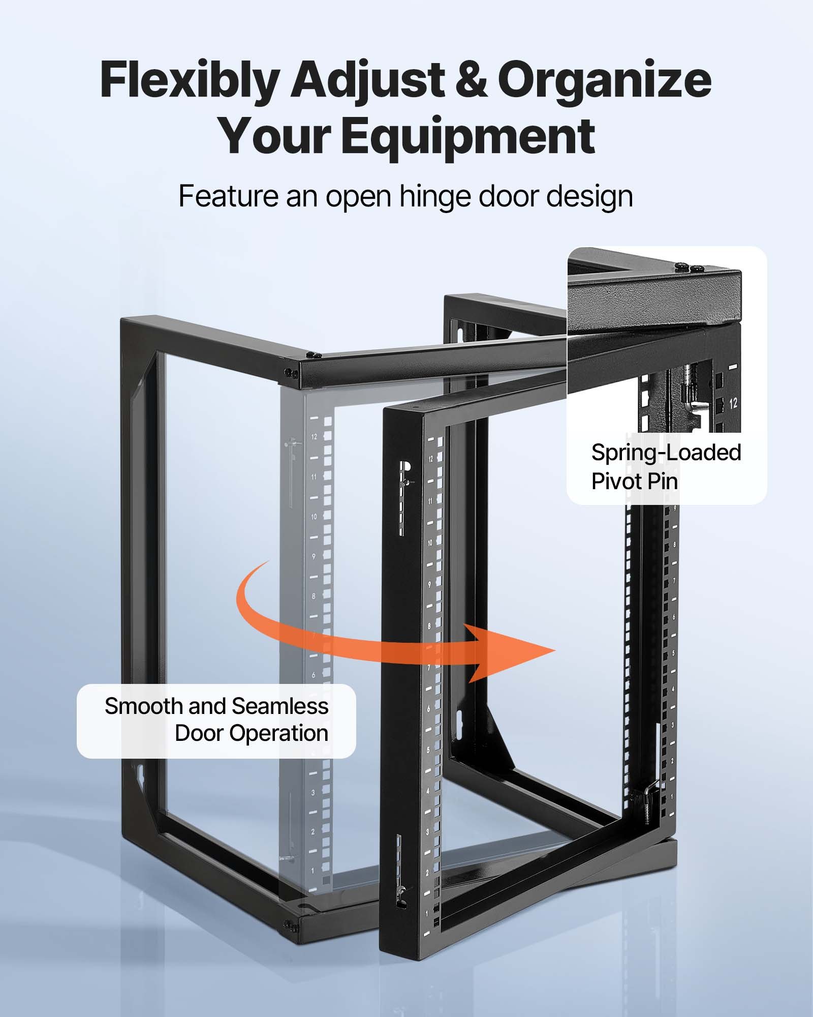 VEVOR 12U wandgemonteerd serverrack, max. draagvermogen 68,04 kg, open frame netwerkrack met 180 graden deuropening, koolstofstaal, voor 482 mm IT-netwerkapparatuur en AV-apparatuur, computerservers, zwart