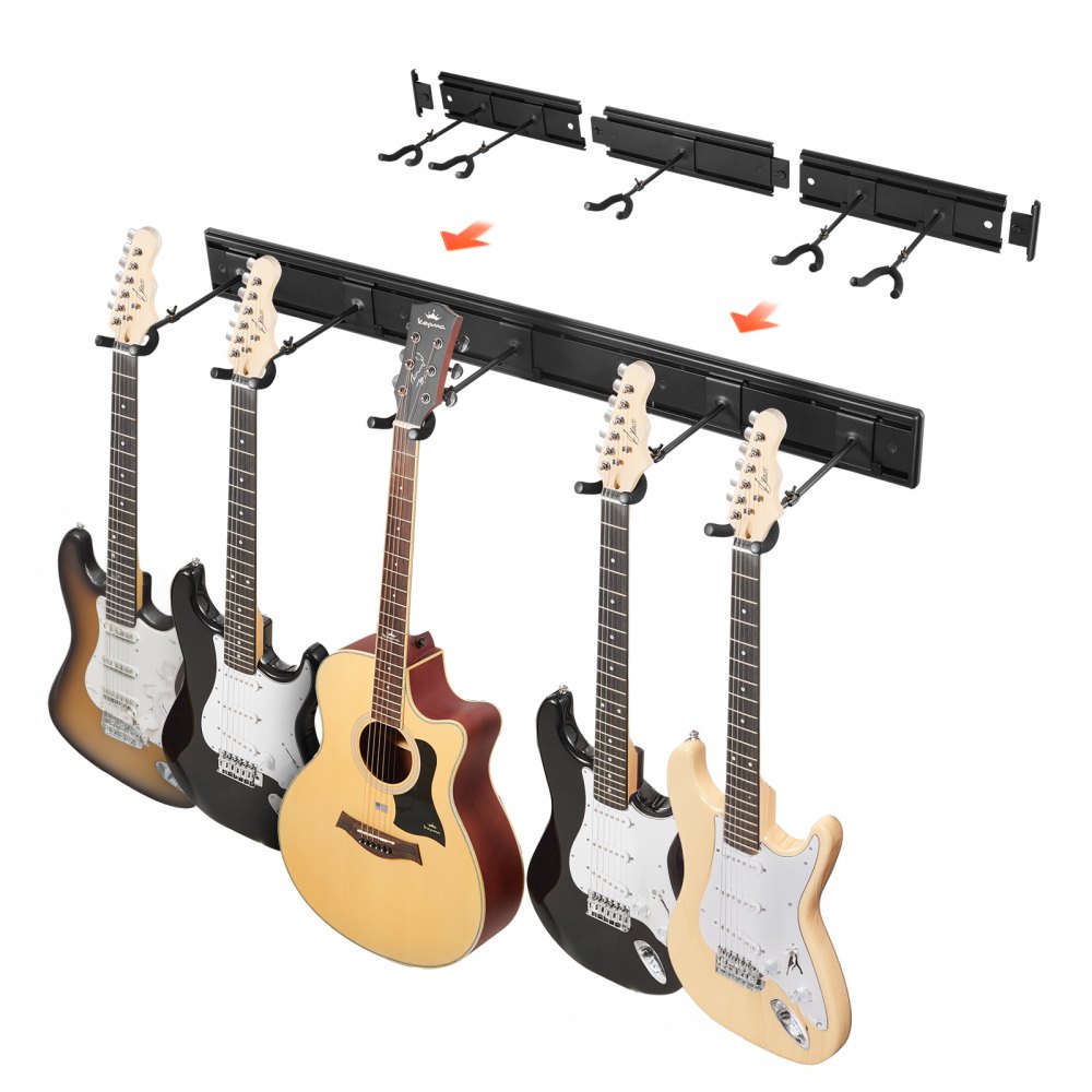 VEVOR 5-Space Guitar Stand Wall-Mounted Foldable Rack Hold Up to 5 Guitars