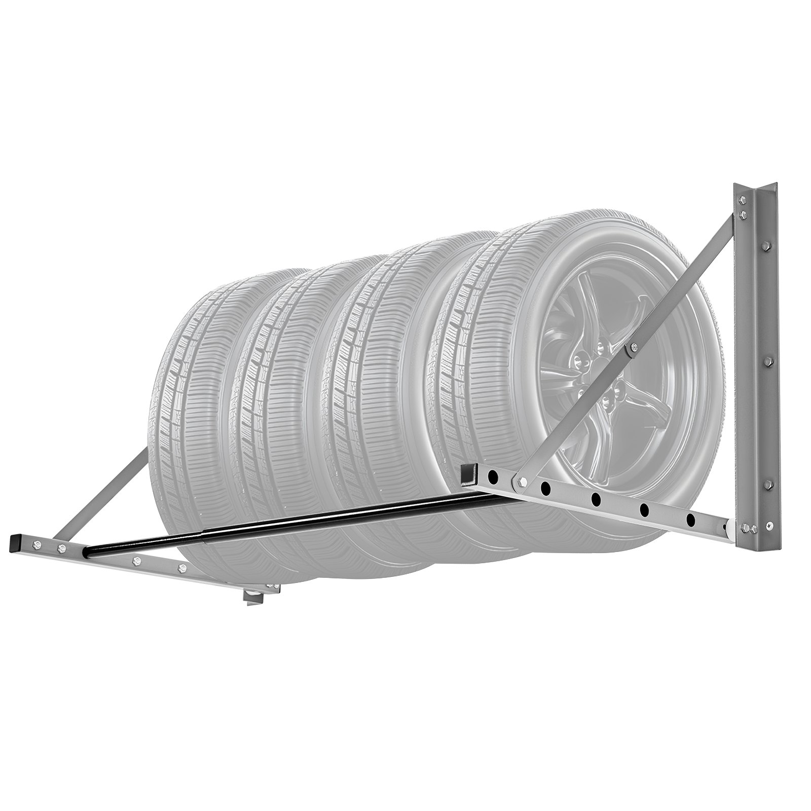 VEVOR Bandenrek, Bandenstandaard, Garagerek voor wandmontage, 812-1219 mm verstelbaar, Q235 Robuust stalen bandenrek voor standaardbanden (R355.6 tot R508 mm), Max. draagvermogen 136 kg