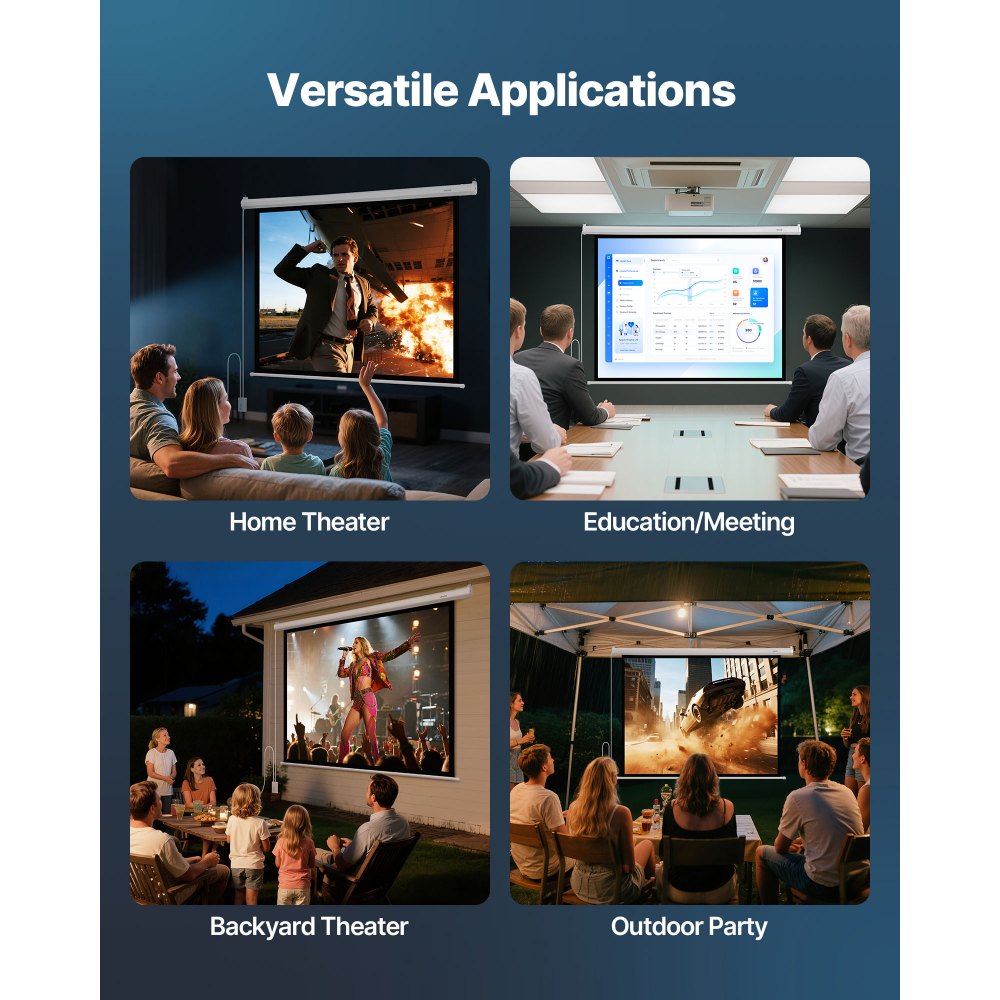 VEVOR Gemotoriseerd projectiescherm, 1829 mm 4:3 1080 HD elektrisch projectiescherm, aan de muur bevestigde projector met afstandsbediening, automatisch filmscherm voor thuisbioscoop