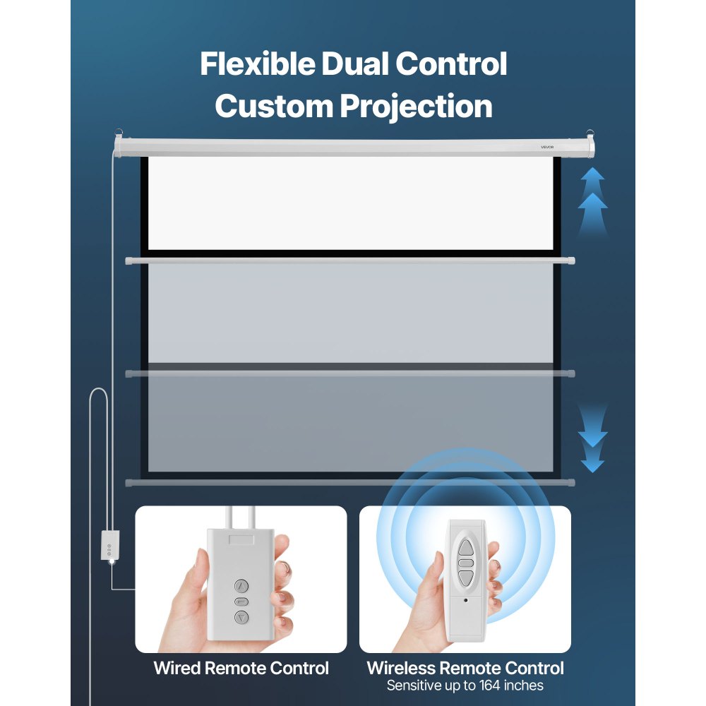 VEVOR Gemotoriseerd projectiescherm, 1829 mm 4:3 1080 HD elektrisch projectiescherm, aan de muur bevestigde projector met afstandsbediening, automatisch filmscherm voor thuisbioscoop