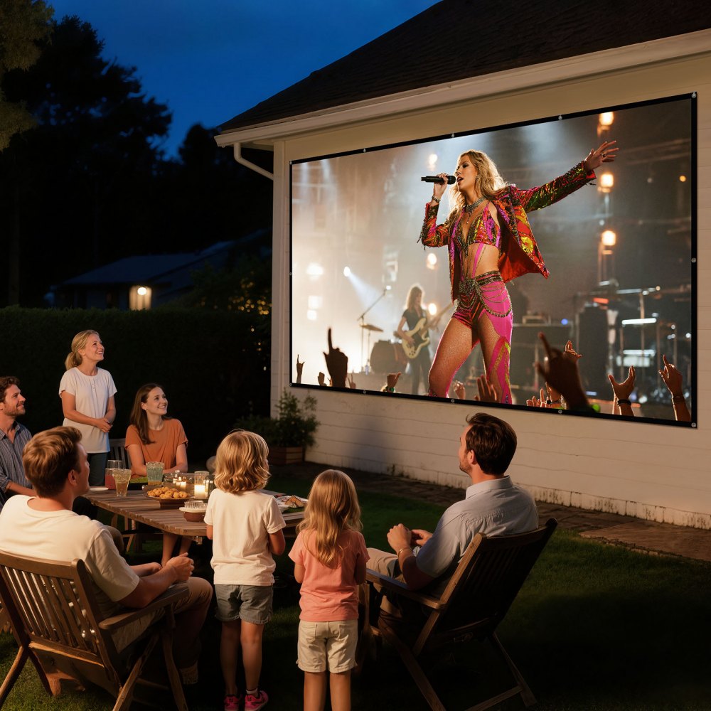 VEVOR Handmatig projectiescherm, 150-inch 16:9 4K 1080 HD, aan de muur bevestigd projectiescherm met 12 haken en dubbelzijdige plakband, filmprojectie voor thuisbioscoop