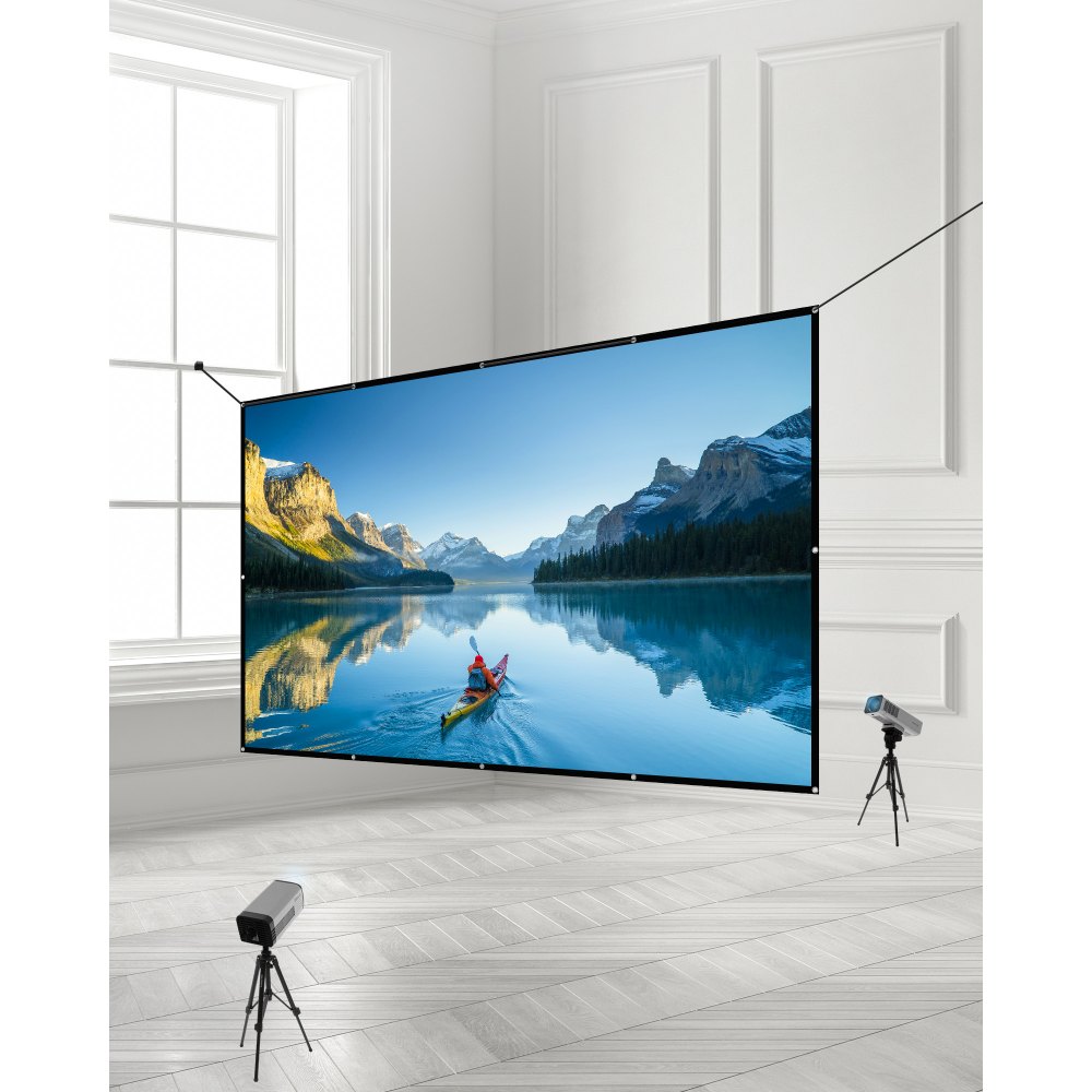VEVOR Handmatig projectiescherm, 150-inch 16:9 4K 1080 HD, aan de muur bevestigd projectiescherm met 12 haken en dubbelzijdige plakband, filmprojectie voor thuisbioscoop