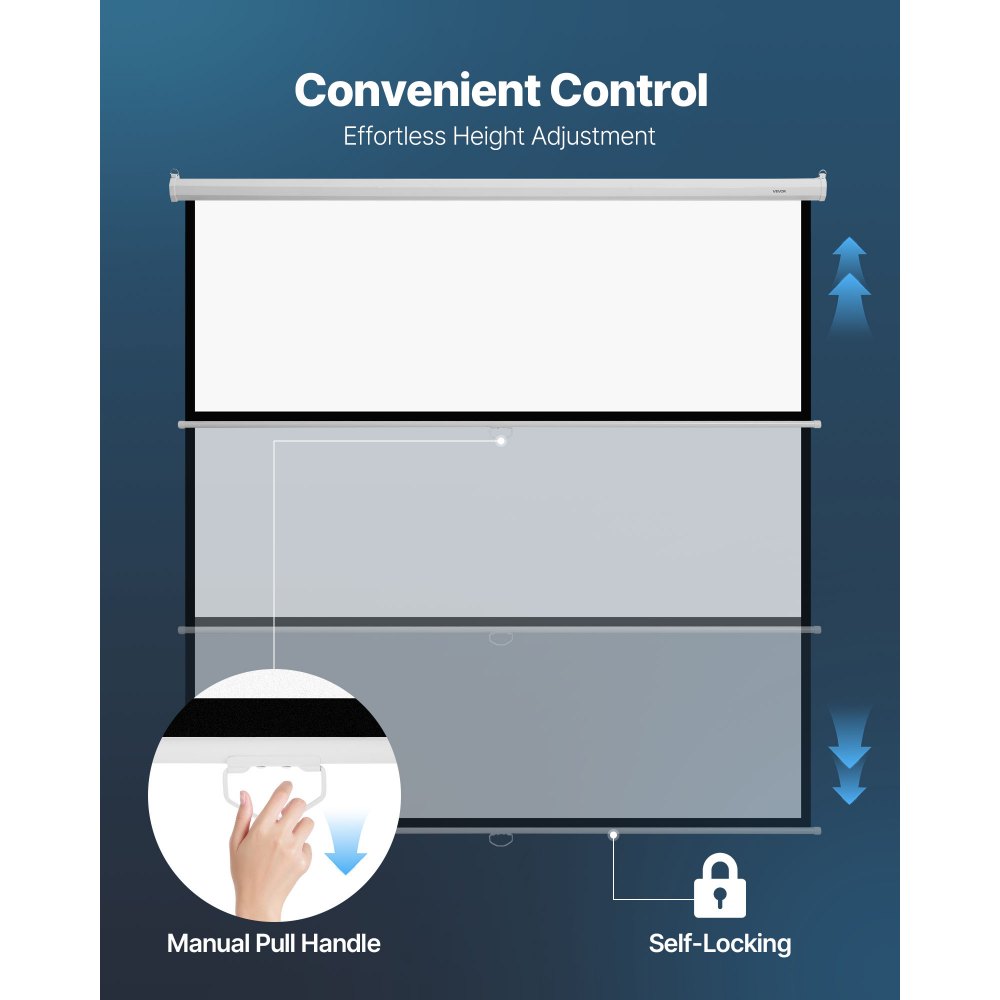 VEVOR Handmatig projectiescherm, 120 inch 1:1 4K 1080 HD, intrekbaar projectiescherm, aan de muur bevestigde filmprojectie met trekkoord, draagbaar oprolbaar scherm voor thuisbioscoop