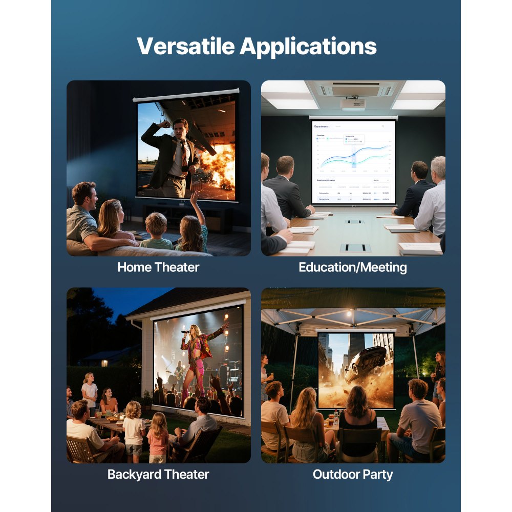 VEVOR Handmatig projectiescherm, 120 inch 1:1 4K 1080 HD, intrekbaar projectiescherm, aan de muur bevestigde filmprojectie met trekkoord, draagbaar oprolbaar scherm voor thuisbioscoop