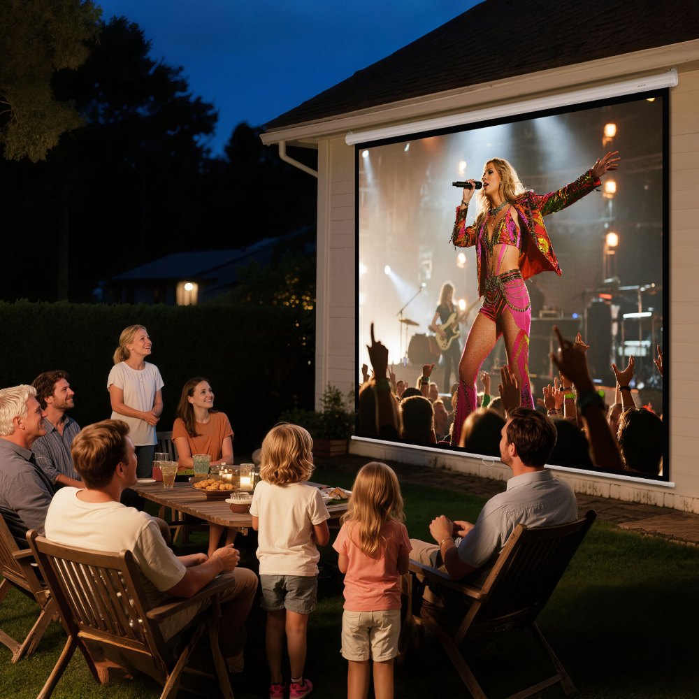 VEVOR Handmatig projectiescherm, 120 inch 1:1 4K 1080 HD, intrekbaar projectiescherm, aan de muur bevestigde filmprojectie met trekkoord, draagbaar oprolbaar scherm voor thuisbioscoop