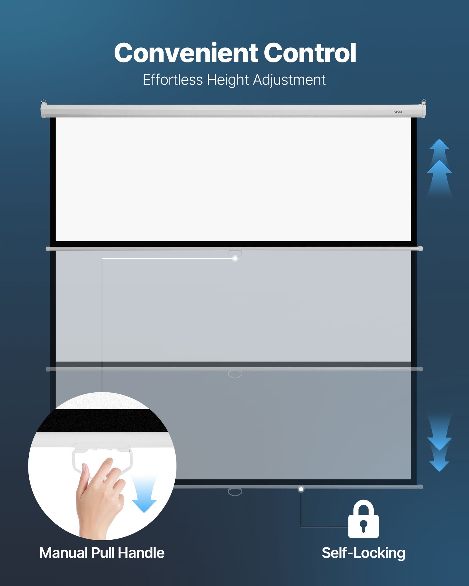 VEVOR Handmatig projectiescherm, 120 inch 1:1 4K 1080 HD, intrekbaar projectiescherm, aan de muur bevestigde filmprojectie met trekkoord, draagbaar oprolbaar scherm voor thuisbioscoop