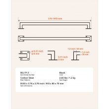 VEVOR Trapleuning 91cm Muurleuning IJzeren leuning Trapleuning 113kg