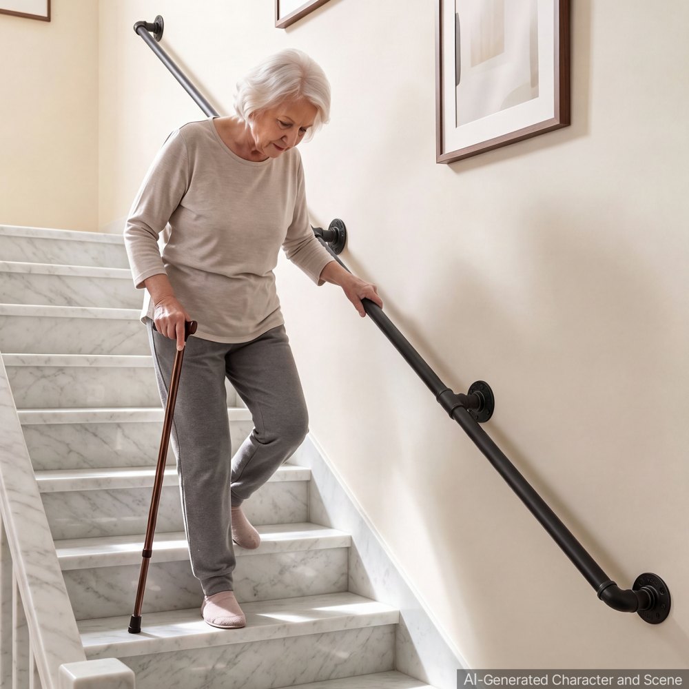 VEVOR wandgemonteerde trapleuning 3657,6 mm, draagvermogen 199,6 kg, zwart, wandleuning voor trappen, kelders en gangen, ronde koolstofstalen buis, veiligheidsgreep voor senioren, inclusief montagemateriaal