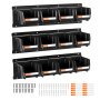 VEVOR Wall Mounted Storage Bins, 12 Plastic Bins & 3 Metal Rails, Plastic Hanging Stackable Storage Bin for Screws, Nuts, Bolts, Nails, Hardware Tool Organizer for Workshop, Craft Room, Garage, Black