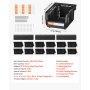 VEVOR wandgemonteerde stapelboxen, 137 x 105 x 75 mm (12 stuks) & 3 metalen rails, zichtbare opbergboxen voor schroeven, moeren, bouten, spijkers, gereedschapsorganizer voor werkplaats, hobbykamer, garage, zwart