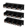 VEVOR wandgemonteerde stapelboxen, 137 x 105 x 75 mm (12 stuks) & 3 metalen rails, zichtbare opbergboxen voor schroeven, moeren, bouten, spijkers, gereedschapsorganizer voor werkplaats, hobbykamer, garage, zwart