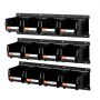 VEVOR wandgemonteerde stapelboxen, 137 x 105 x 75 mm (12 stuks) & 3 metalen rails, zichtbare opbergboxen voor schroeven, moeren, bouten, spijkers, gereedschapsorganizer voor werkplaats, hobbykamer, garage, zwart