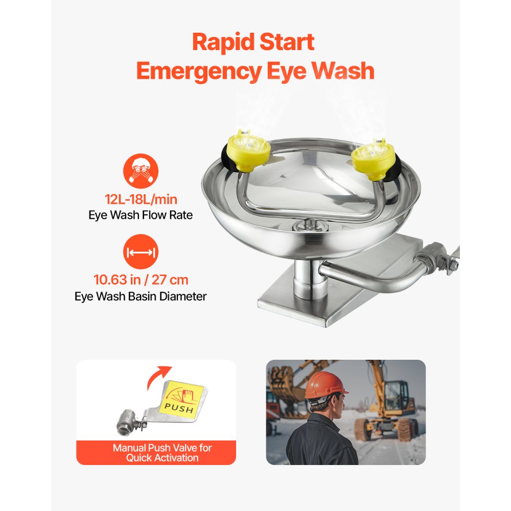 VEVOR Emergency Eye Wash Station, Stainless Steel Wall-Mounted Eyewash Unit, First Aid Eye Wash Sink 16.14 x 12.99 x 9.45 Inches, Ideal for Laboratories, Factories, Schools, Construction Sites
