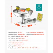 VEVOR Oogspoelstation 27 cm Dubbele sproeiers 18 l/min Noodwasbak Wandmontage