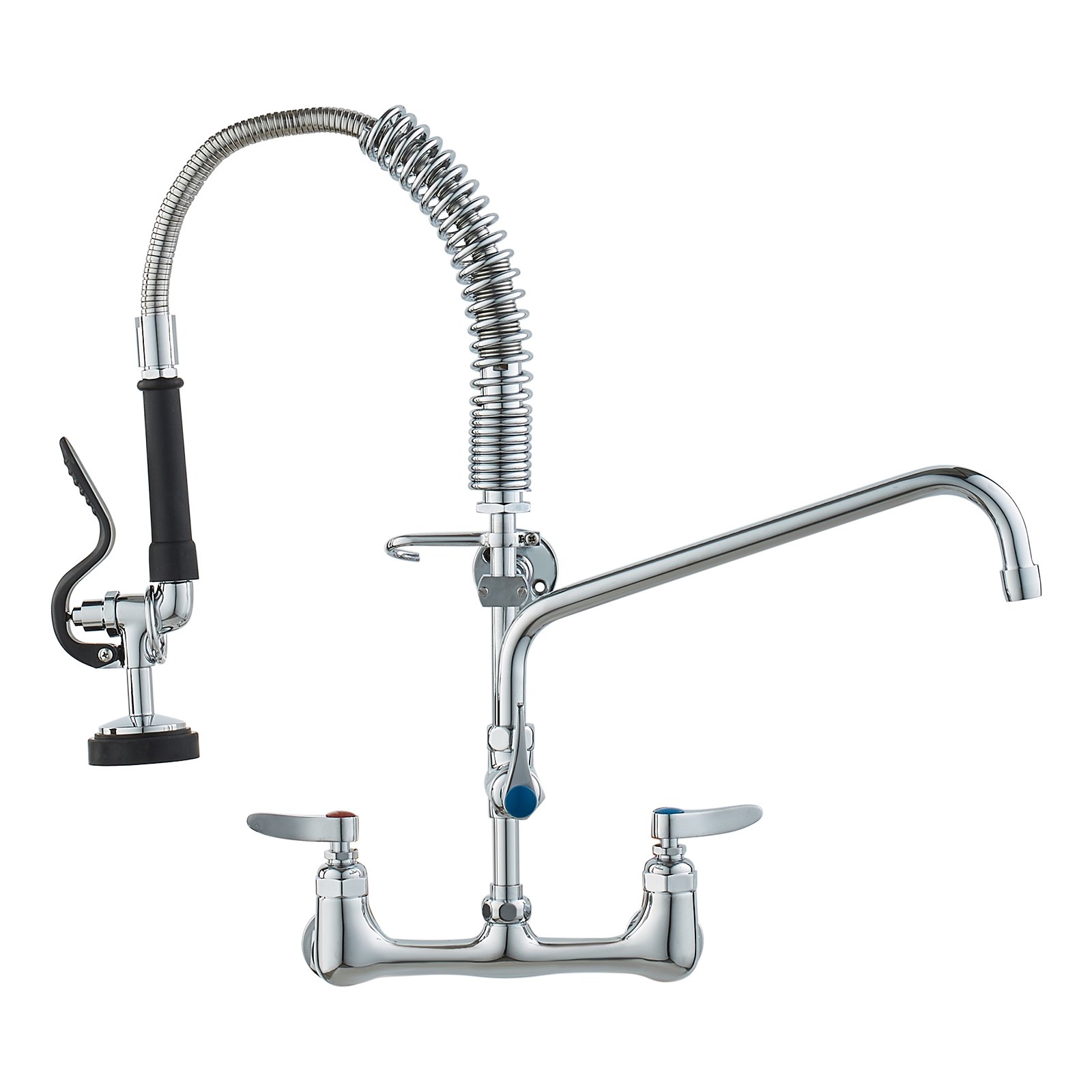 VEVOR Commerciële Kraan met Voorspoeldouche, Keukenkraan 53 cm Hoogte, 30,5 cm Draaibare Uitloop, Wandgemonteerde Keukenkraan, Messing Unit met Uittrekbare Douche, voor 1/2/3-Cubicle Wastafel