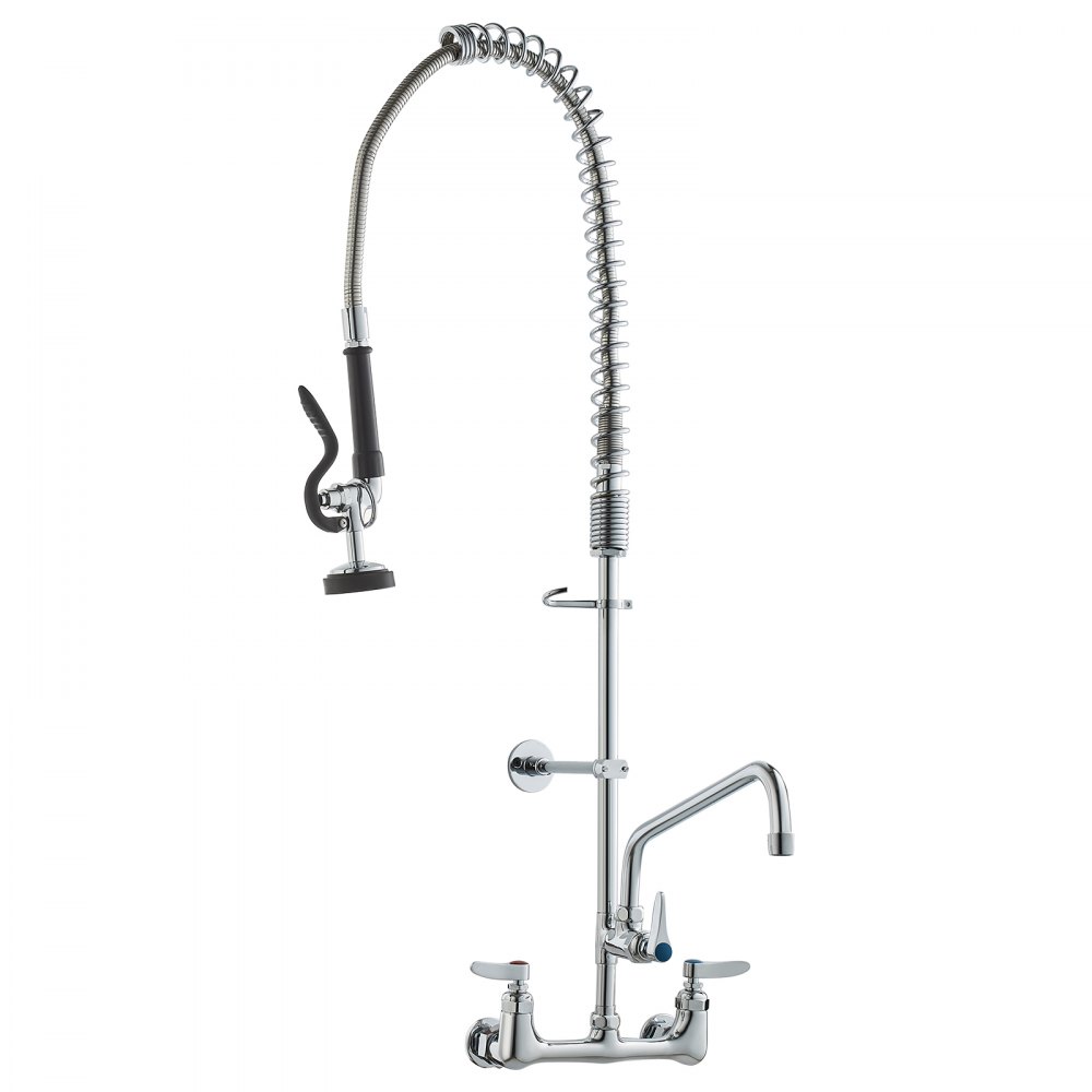 VEVOR Commerciële kraan met voorspoeldouche, hoogte 915, draaibare uitloop 30,5 cm, aan de muur gemonteerde keukenkraan, messing unit met uittrekbare sproeier, voor 1/2/3-cabine wastafel