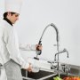 VEVOR Commercial Faucet with Pre-Rinse Sprayer, 25" Height, 8" Center, 12" Swing Spout, Wall Mount Kitchen Sink Faucet, Brass Constructed Device with Pull Down Spray, for 1/2/3 Compartment Sink