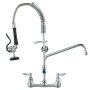 VEVOR Commercial Faucet with Pre-Rinse Sprayer, 25" Height, 8" Center, 12" Swing Spout, Wall Mount Kitchen Sink Faucet, Brass Constructed Device with Pull Down Spray, for 1/2/3 Compartment Sink