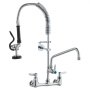 VEVOR Commercial Faucet with Pre-Rinse Sprayer, 25" Height, 8" Center, 12" Swing Spout, Wall Mount Kitchen Sink Faucet, Brass Constructed Device with Pull Down Spray, for 1/2/3 Compartment Sink
