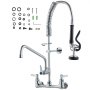 VEVOR Commercial Faucet with Pre-Rinse Sprayer, 25" Height, 8" Center, 12" Swing Spout, Wall Mount Kitchen Sink Faucet, Brass Constructed Device with Pull Down Spray, for 1/2/3 Compartment Sink