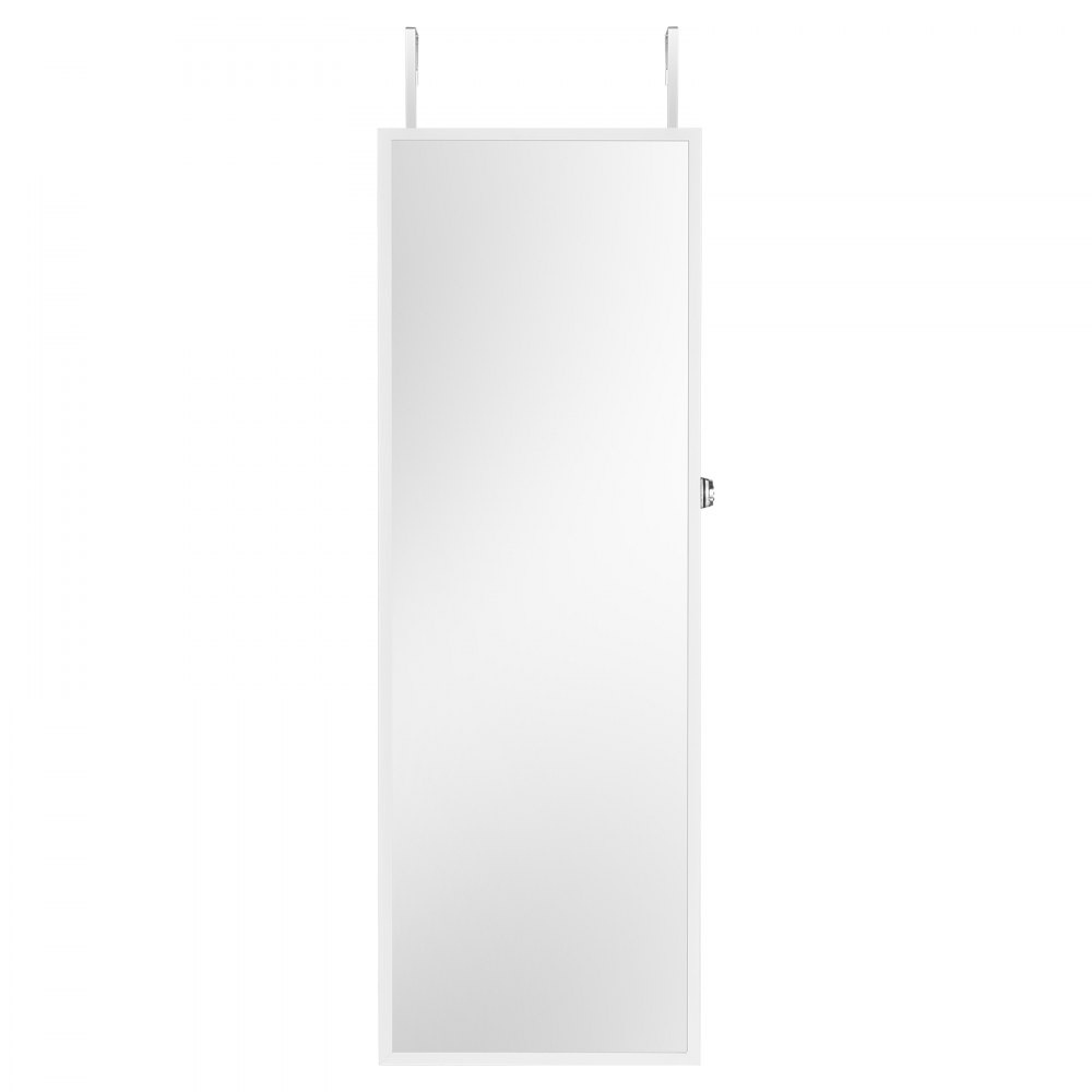 VEVOR afsluitbare sieradenkast, spiegelkast, 108 cm hoog, sieradenopbergruimte met lange spiegel, sieradenspiegelorganizer met led-binnenverlichting en fluwelen voering, wit
