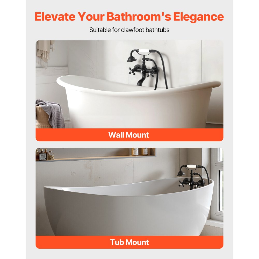 VEVOR Clawfoot Tub Faucet, Wall Mount Bathtub Faucets with Handheld Shower, Vintage Matte Black Clawfoot Tub Filler Faucet Shower Kit with Adjustable Swing Arms & 360° Rotation Spout for Bathtubs