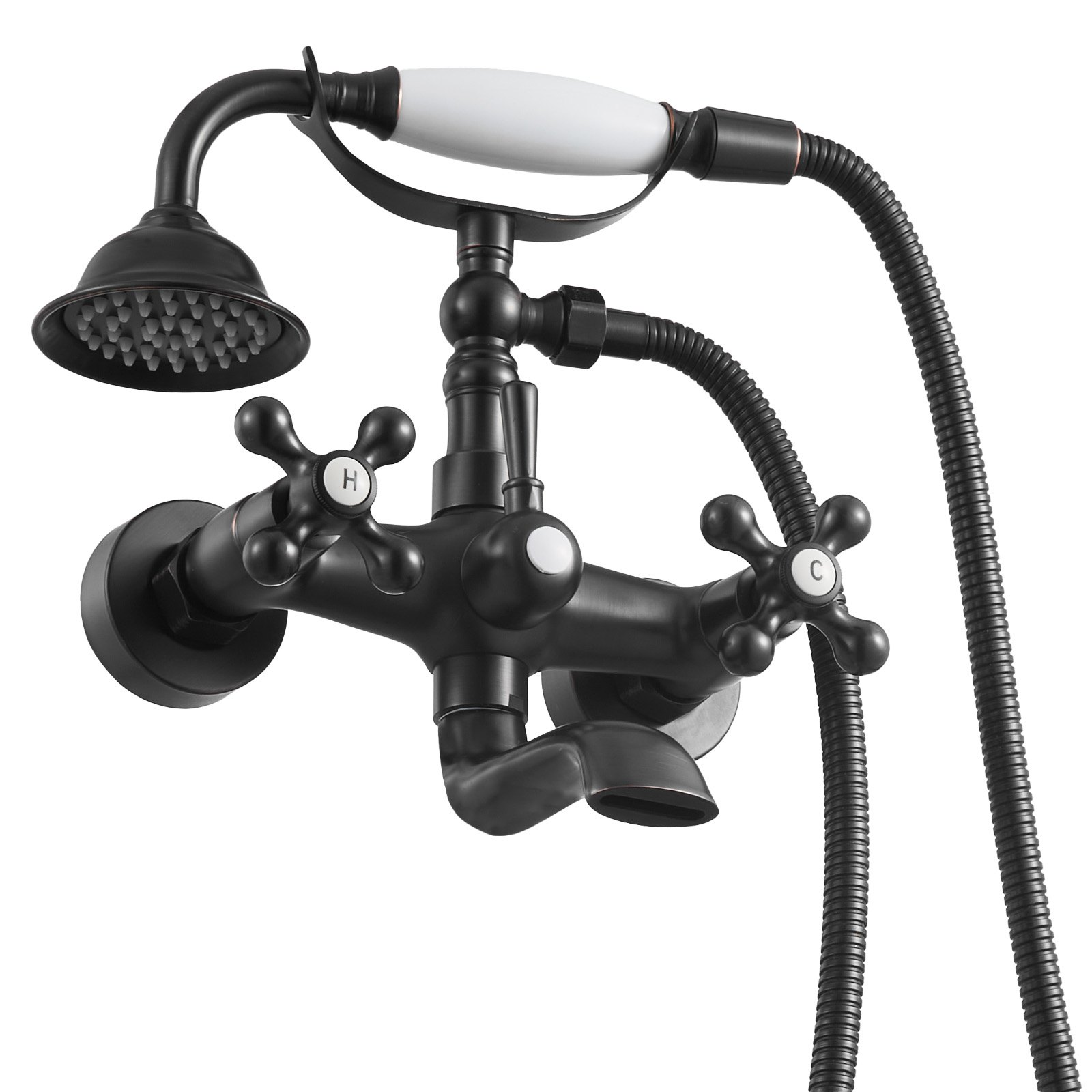 VEVOR Clawfoot Tub Faucet, Wall Mount Bathtub Faucets with Handheld Shower, Vintage Oil-Rubbed Bronze Clawfoot Tub Filler Faucet Shower Kit with Adjustable Swing Arms & 360° Rotation Spout for Bathtubs