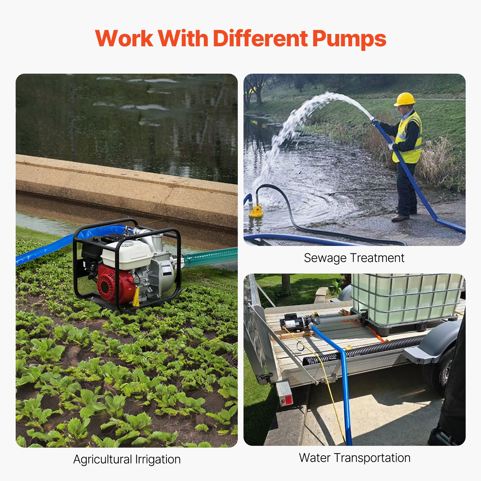 VEVOR Platte slang, 38 mm x 15 m, Afvalwaterslang, Terugspoelslang met Camlock, Aluminium koppelingen, Geschikt voor diverse pompen, voor afvalwaterbehandeling, watertransport en andere doeleinden