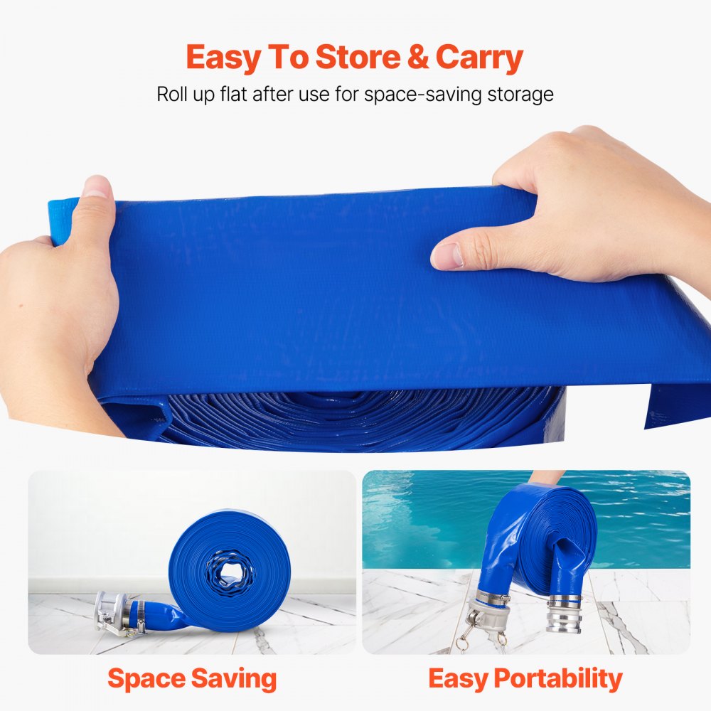 VEVOR Backwash Hose, 3 in x 50 ft, Blue High Quality PVC Hose, with Clamps, Camlock, Aluminum Fittings, Fit Various Pumps, for Sewage Treatment, Water Transportation and More Agricultural Purposes