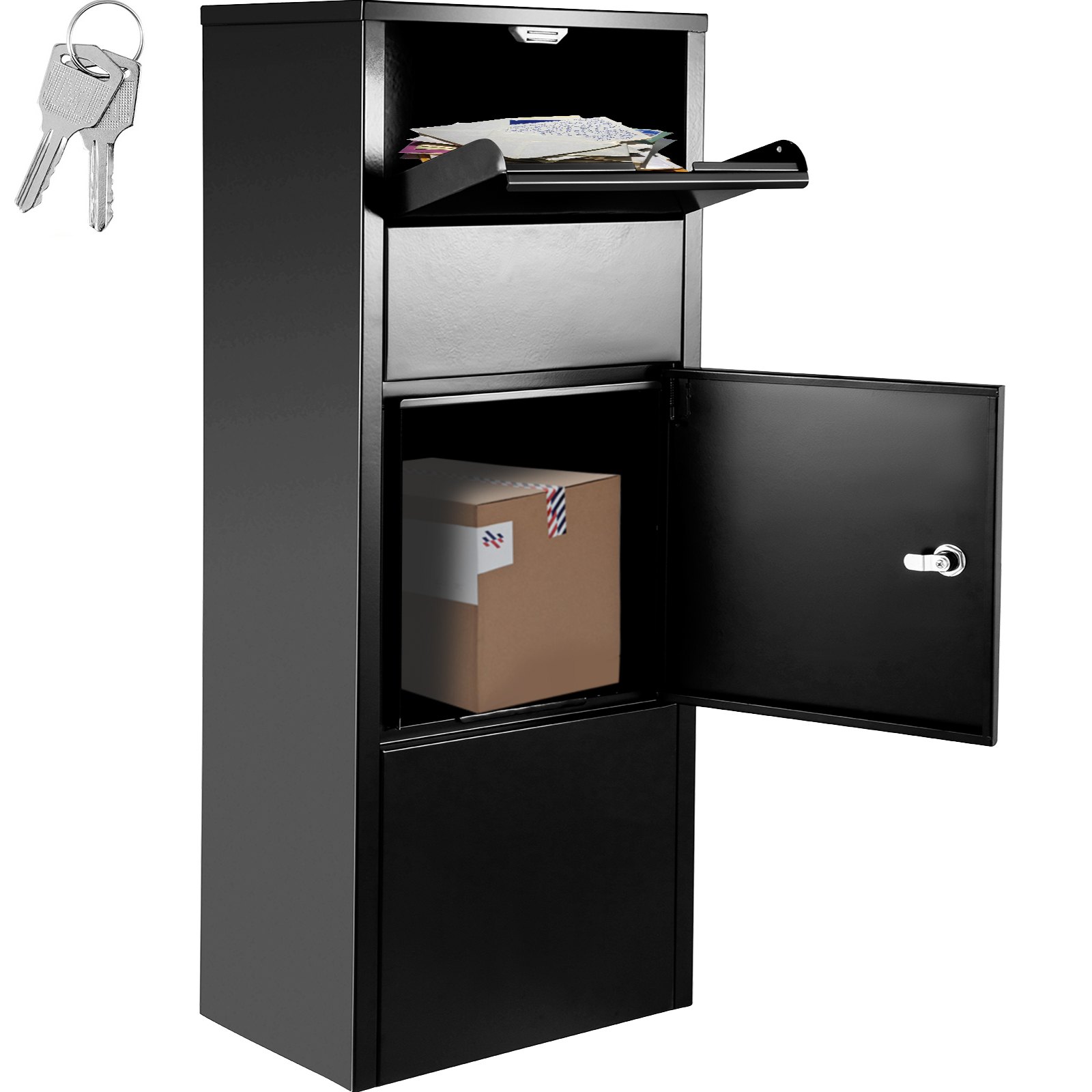 VEVOR Parcel Drop Box Lockable Freestanding Mailbox 10.5x15.4x41.5 in Gray Package Drop Box with Lockable Storage Compartment Heavy Duty Weatherproof for Express Mail Delivery for Home & Business Use