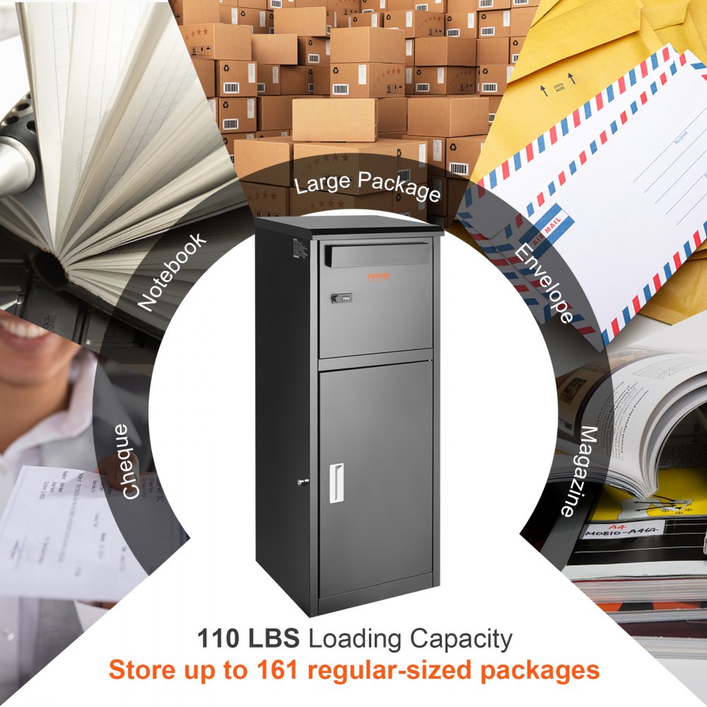 VEVOR pakketbrievenbus 41,2x40,1x110,5cm pakketbrievenbus stalen palletbox 50kg brievenbus brievenbus XXL brievenbus met wachtwoordvergrendeling druksluiting antidiefstalopening voor pakketten brieven etc.