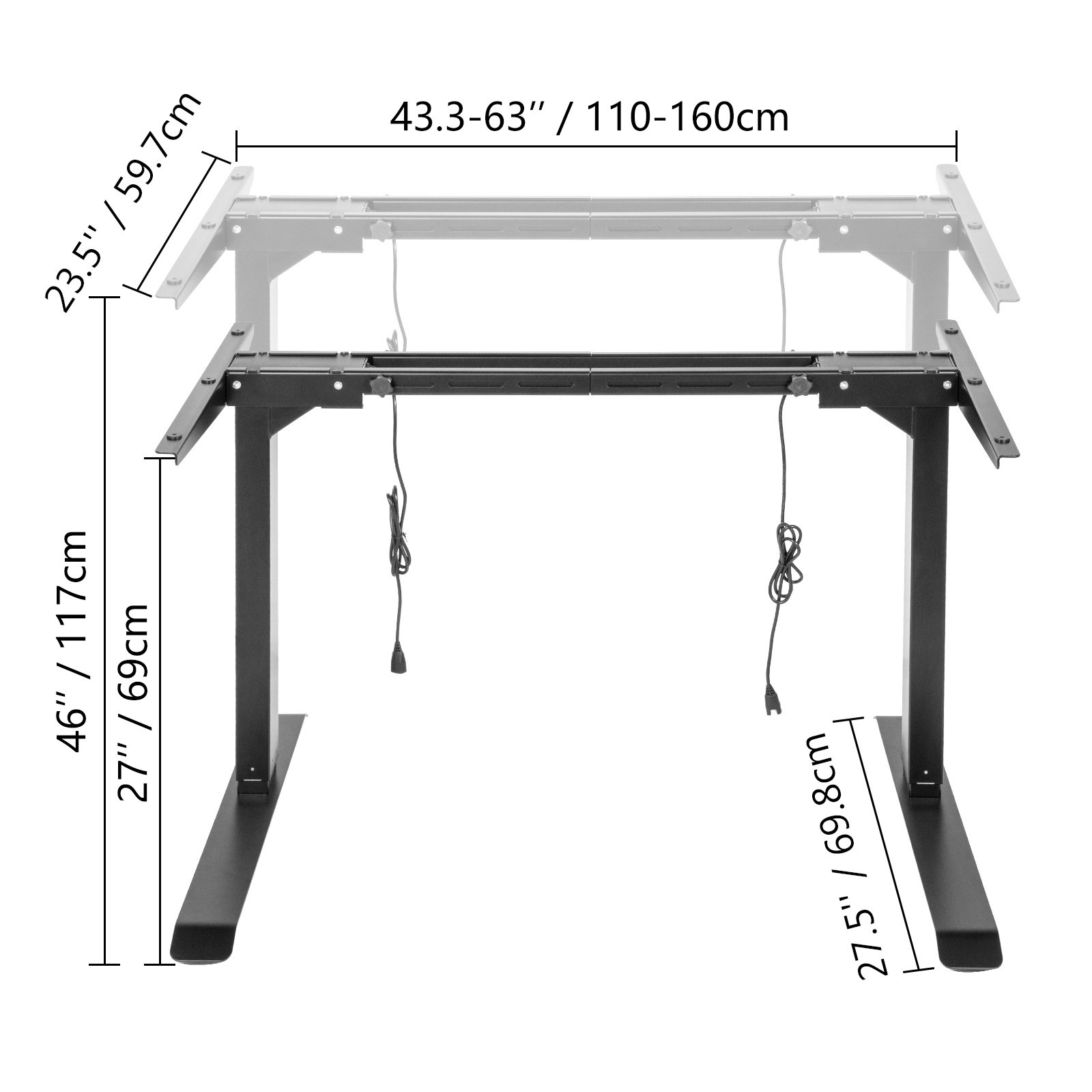 VEVOR In hoogte verstelbaar bureau Elektrisch tafelframe Zwart werktafel