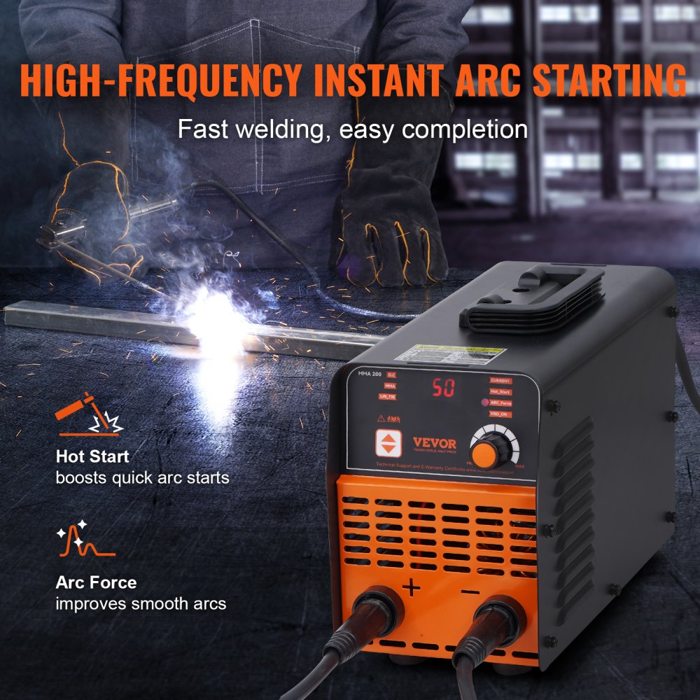 VEVOR 220V elektrodelasapparaat, 200A ARC/Lift TIG-lasapparaat met groot LED-display, draagbaar 2-in-1 elektrodelasapparaat met Hot Start Arc Force Anti-Stick VRD, MMA ARC-lasapparaat
