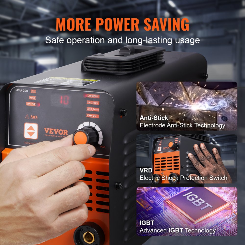 VEVOR 220V elektrodelasapparaat, 200A ARC/Lift TIG-lasapparaat met groot LED-display, draagbaar 2-in-1 elektrodelasapparaat met Hot Start Arc Force Anti-Stick VRD, MMA ARC-lasapparaat