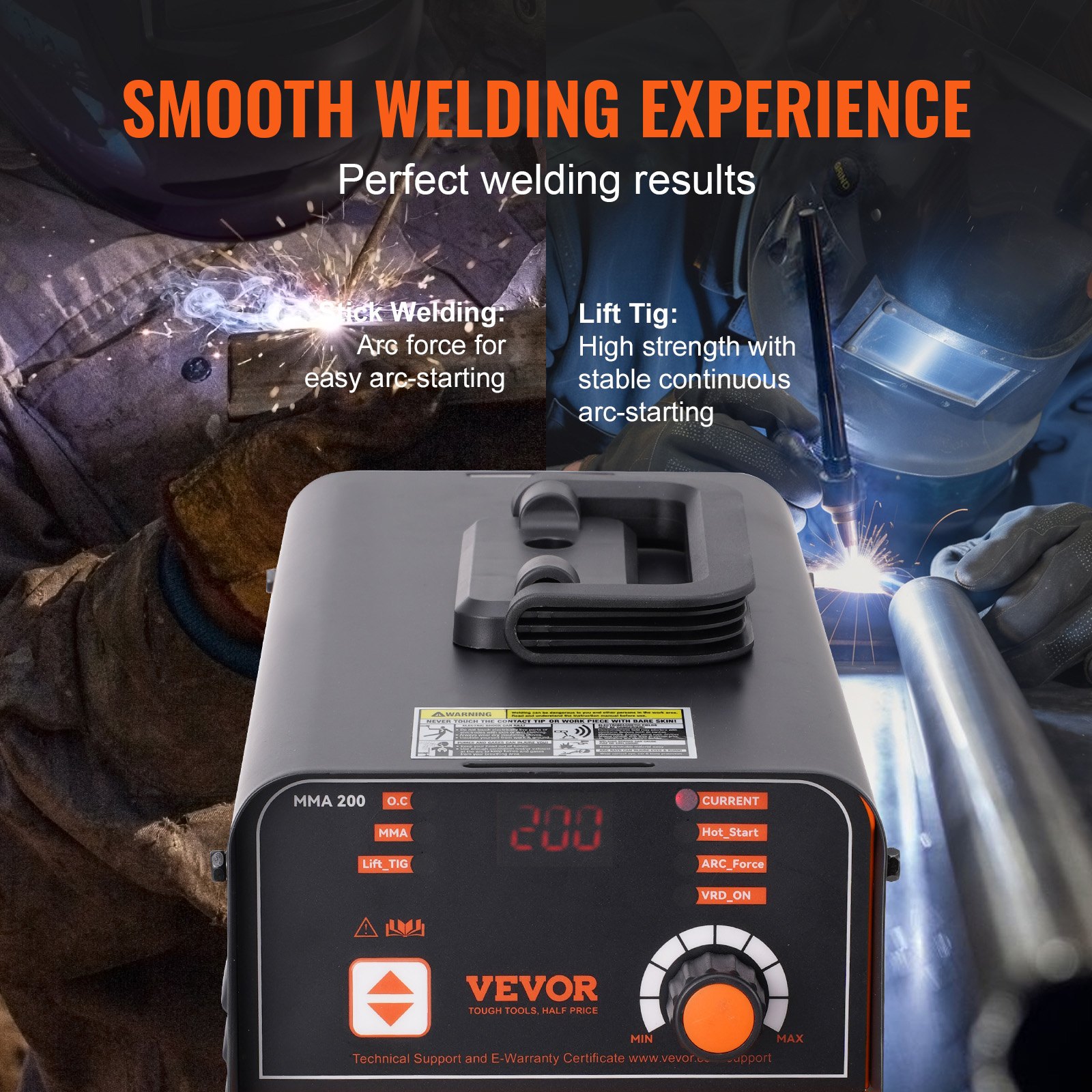 VEVOR 220V elektrodelasapparaat, 200A ARC/Lift TIG-lasapparaat met groot LED-display, draagbaar 2-in-1 elektrodelasapparaat met Hot Start Arc Force Anti-Stick VRD, MMA ARC-lasapparaat