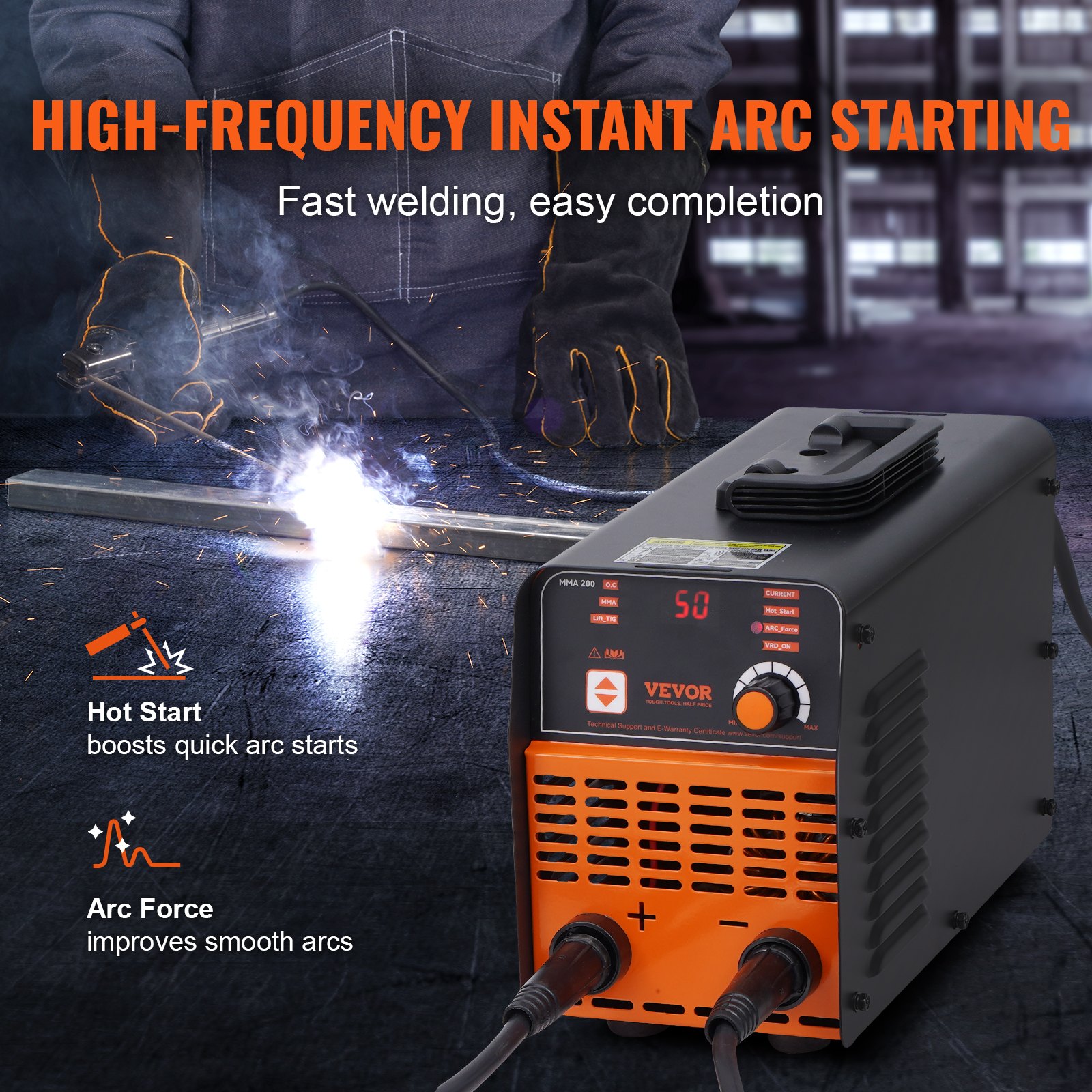 VEVOR 220V elektrodelasapparaat, 200A ARC/Lift TIG-lasapparaat met groot LED-display, draagbaar 2-in-1 elektrodelasapparaat met Hot Start Arc Force Anti-Stick VRD, MMA ARC-lasapparaat