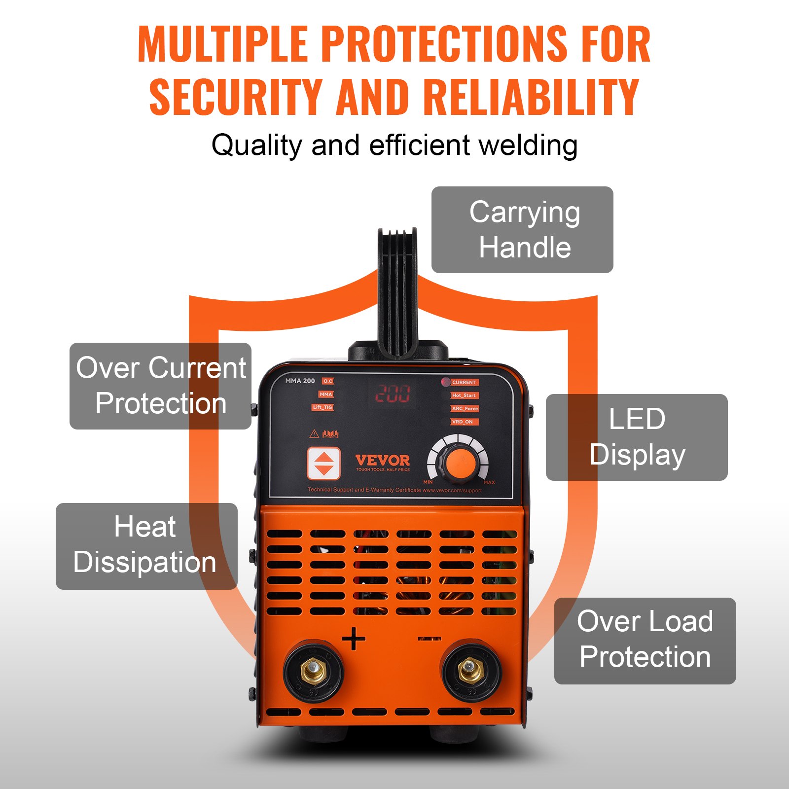 VEVOR 220V elektrodelasapparaat, 200A ARC/Lift TIG-lasapparaat met groot LED-display, draagbaar 2-in-1 elektrodelasapparaat met Hot Start Arc Force Anti-Stick VRD, MMA ARC-lasapparaat