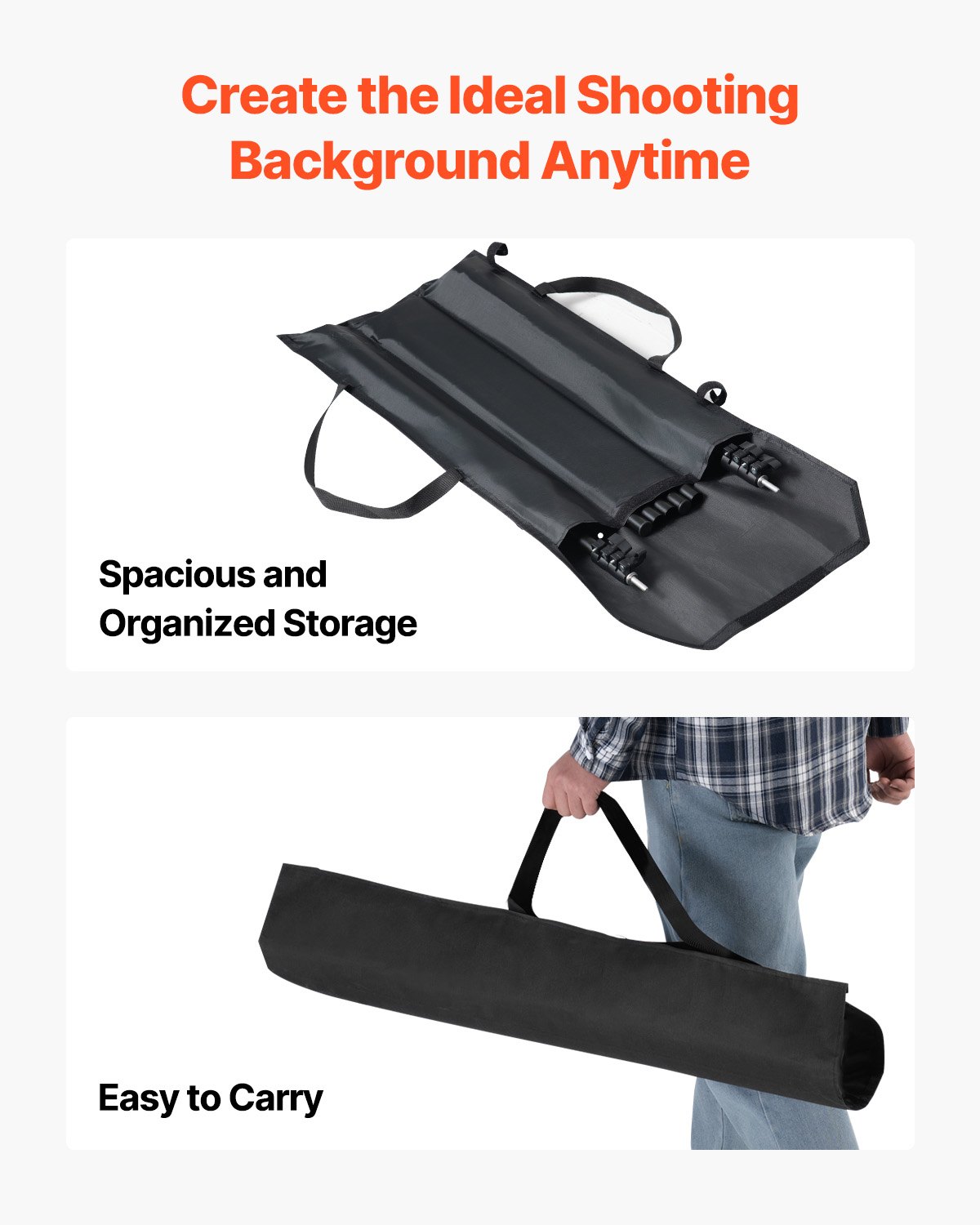 VEVOR Achtergrondstandaard Verstelbare Foto Achtergrondstandaard (Achtergronddoek: 198 x 300 cm), Draagbare Achtergrondstandaard met 5 Palen, Schermstandaard voor Productfotografie Studiofotografie