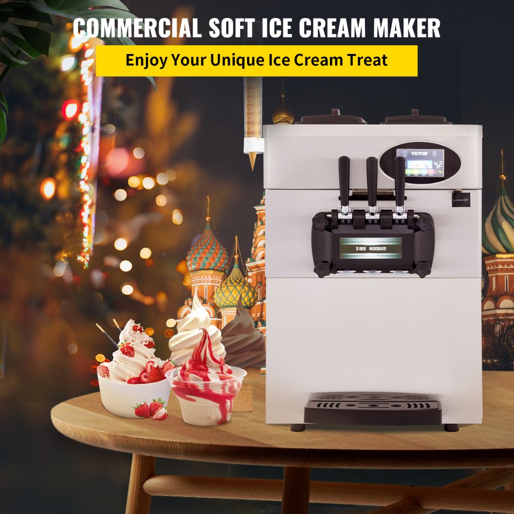VEVOR Commercial  Soft Ice Cream Machine 2200W Countertop Soft Ice Cream Machine 5.3 to 7.4 Gallons per Hour Ice Cream Machine for Restaurants Bars Cafes Bakeries