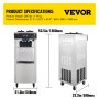 VEVOR Soft Ice Cream Machine 2200W Commercial Vertical Soft Ice Cream Maker Machine 5.3 to 7.4 Gallons per Hour Ice Cream Machine for Restaurants Bars Cafes Bakeries
