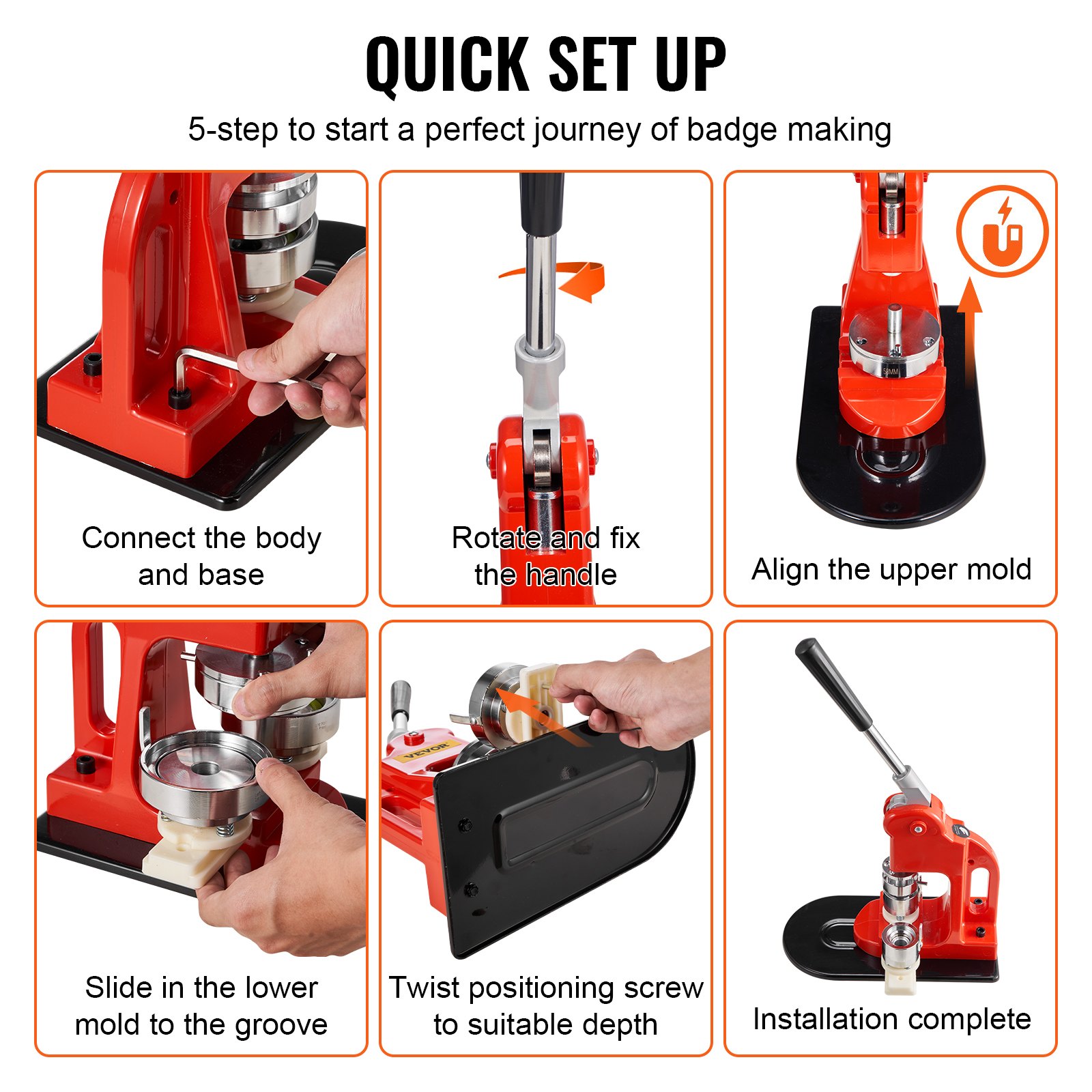 VEVOR Button Maker Machine, 25 mm (1 inch) Badge Punch Press Kit, DIY Cadeaus voor Kinderen, Button Making Supplies met 500 stuks Button Onderdelen & Cirkelsnijder & Spell Book