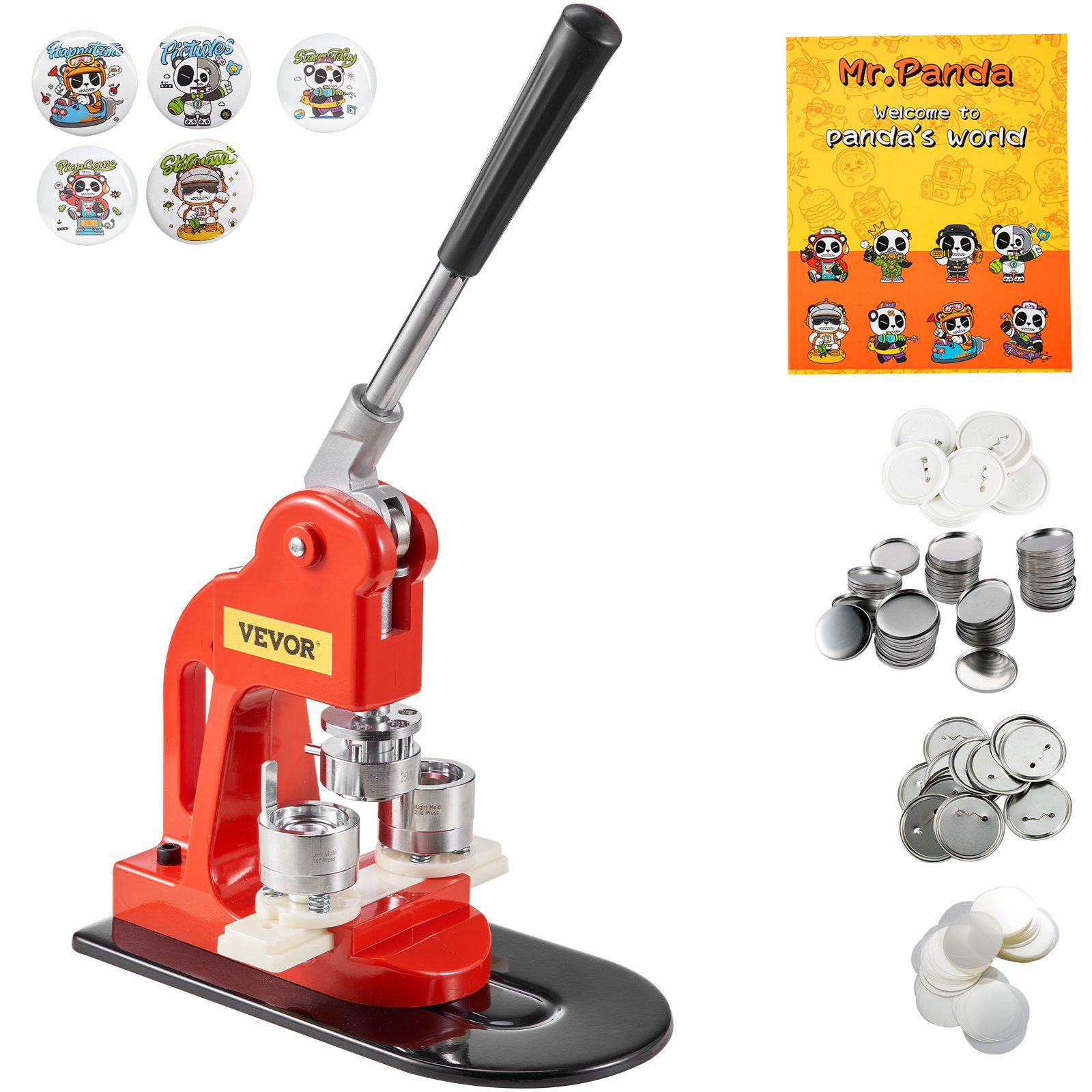 VEVOR Button Maker Machine, 25 mm (1 inch) Badge Punch Press Kit, DIY Cadeaus voor Kinderen, Button Making Supplies met 500 stuks Button Onderdelen & Cirkelsnijder & Spell Book