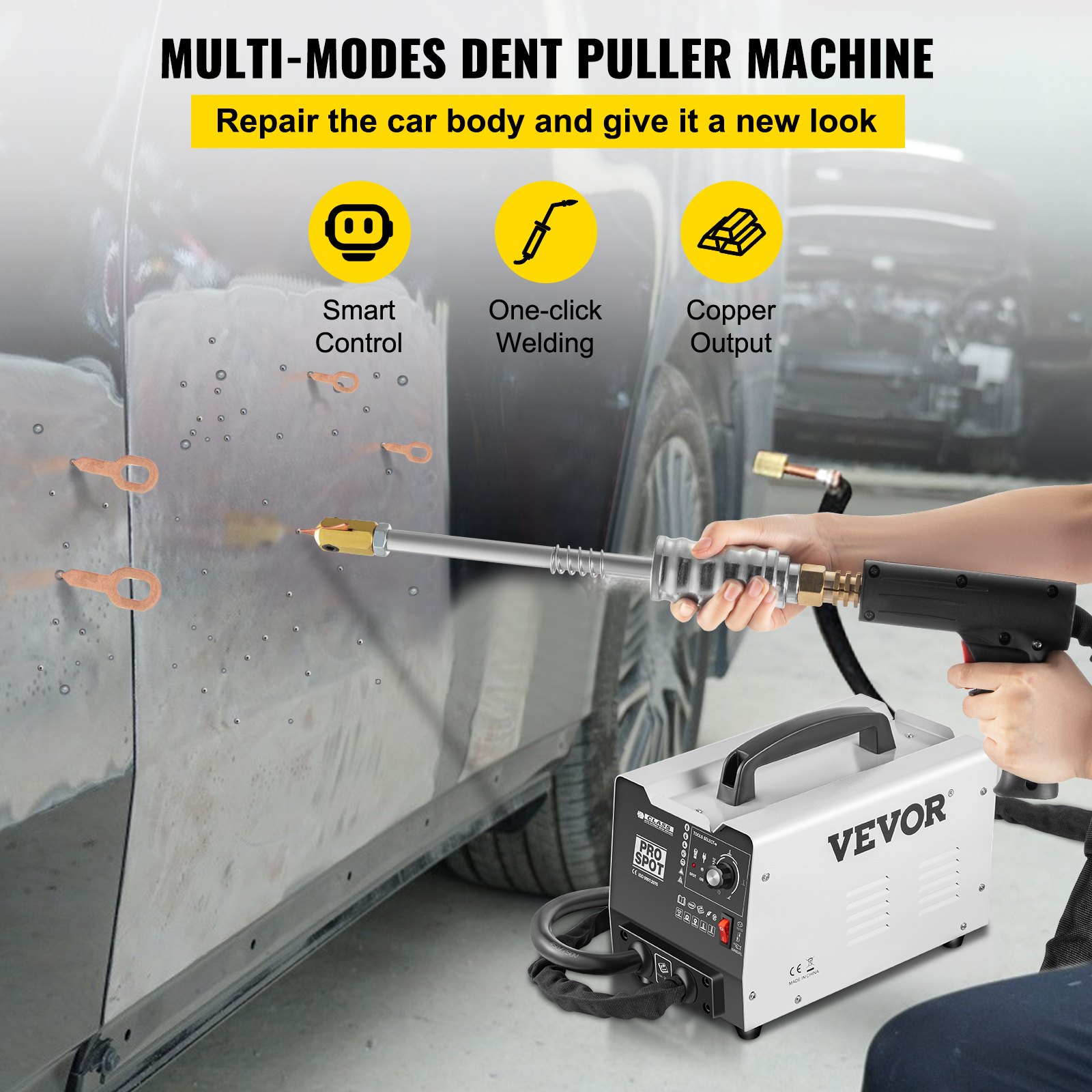 VEVOR 3500A Dent Puller Spot Welder 1.8KW 2 Welding Guns Bonnet Roof Panel 3500A Dent Puller Spot Welder 1.8KW 0.6-1.2mm Welding Spot Radiator