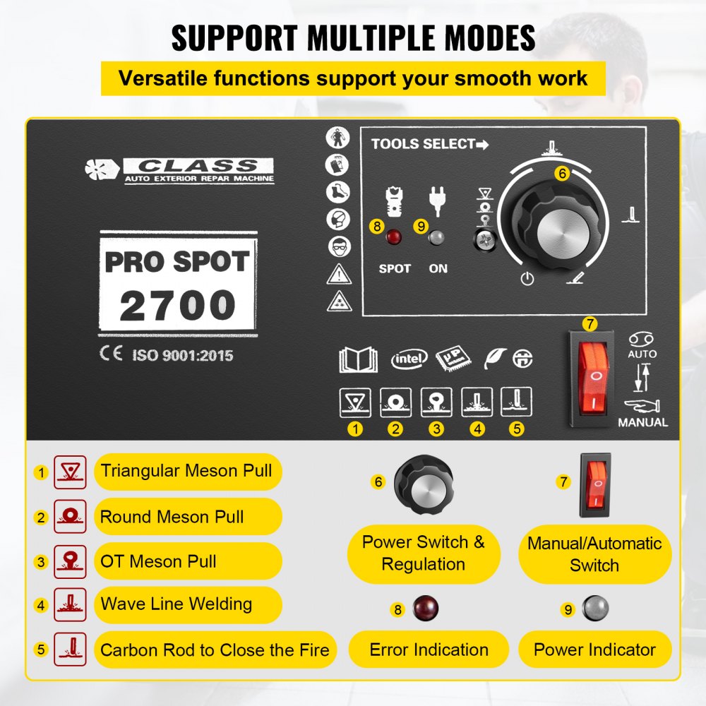 FlowerW 2700 Spot Puller Bonnet Dent Repair Machine Stud Welder Tool Wings 3500A Wavy Multispot Dent Pulling 3 Modes for Auto Repair