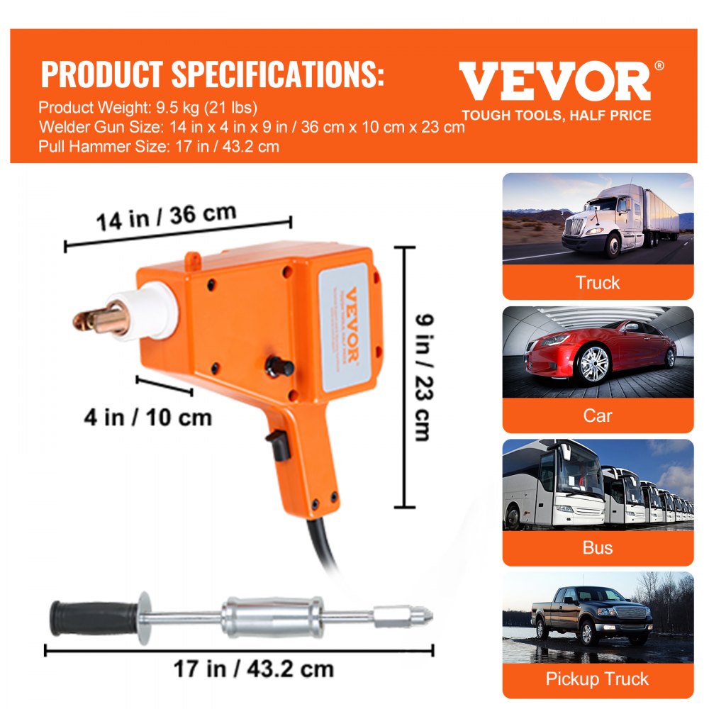VEVOR Dent Spotter 800 VA 220 V 1600 A Deukreparatieset Deuklifter Puntlasapparaat IP22 Waterdicht Inclusief diverse elektroden Deukreparatietool voor professionele reparatie van carrosserieën