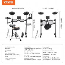 VEVOR E-Drumset Elektronisch drumstel 150 geluiden 203 mm Beginners Volwassenen