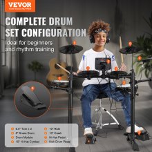 VEVOR E-Drumset Elektronisch drumstel 150 geluiden 203 mm Beginners Volwassenen