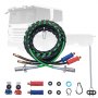 VEVOR semi truck air lines kit with coiled green and black hoses, fittings, washers, and accessories.